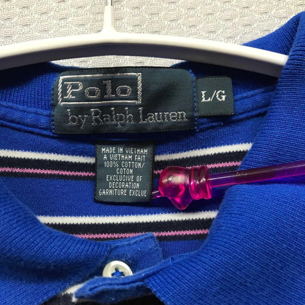 VTG Ralph Lauren Shirt Mens Large Blue Striped Short Sleeve Rugby Preppy Basic - Picture 4 of 7